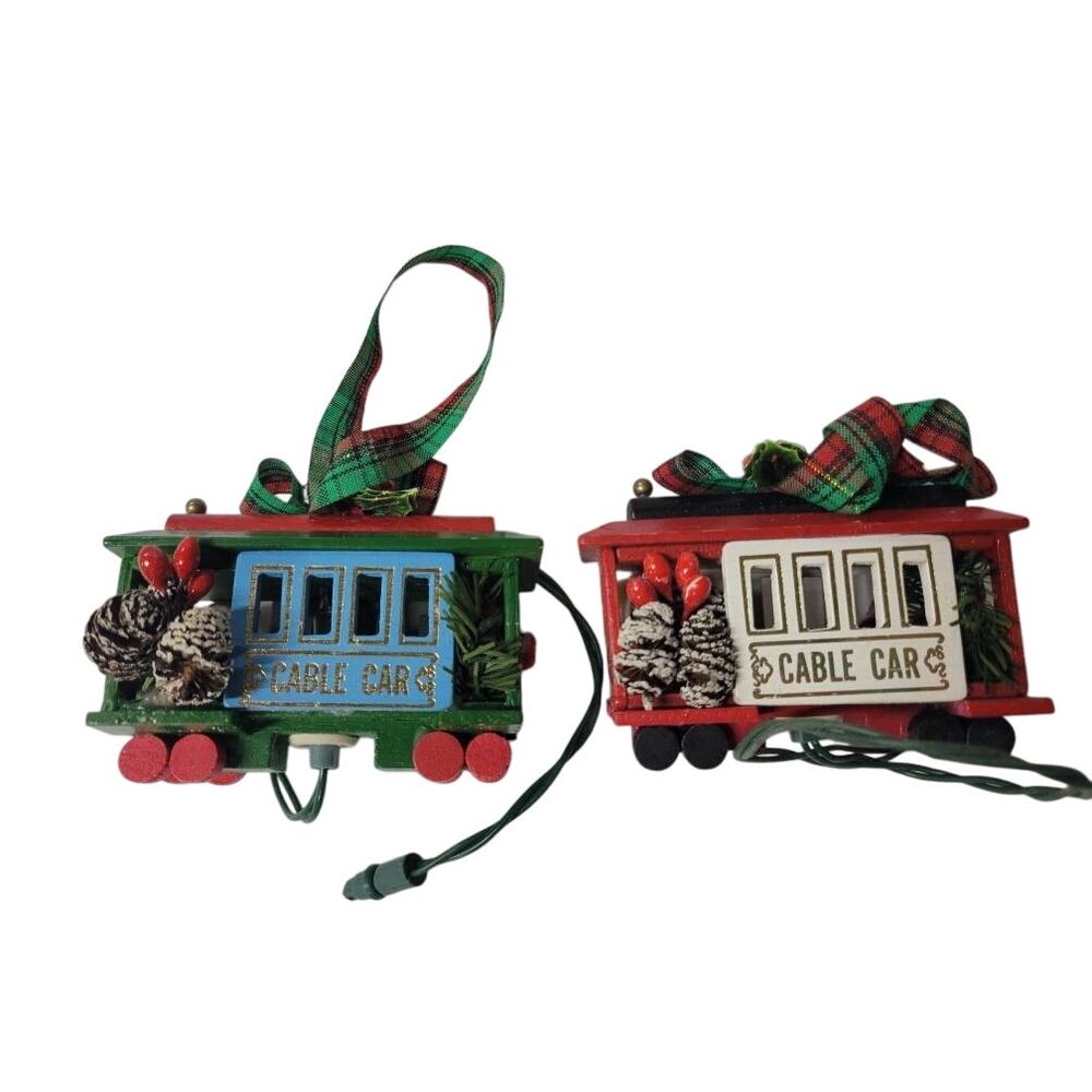 🚋 Noma Lighted Cable Car Christmas Ornaments Set of 2 Vintage Holiday Decor - Picture 2 of 6